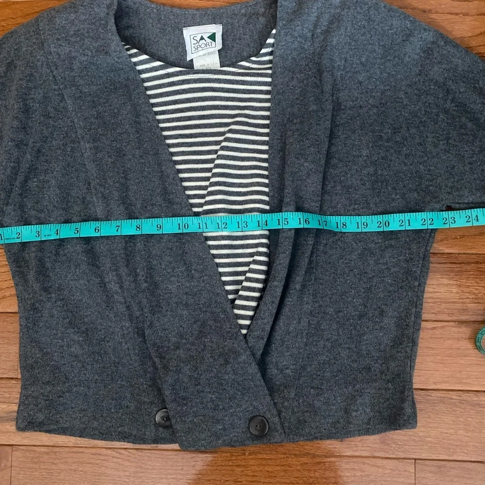 Vintage 90s Sears SA Sport Faux Layered Wrap Top Gray Striped Grunge USA